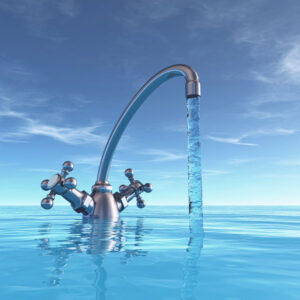 Conceptual faucet in sea. - this is a 3d render illustration